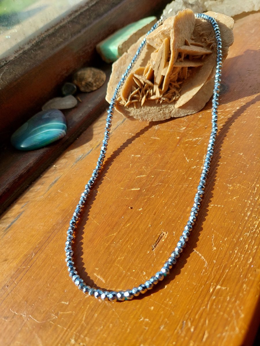 Pale Blue Coated Facetted Pyrite Sterling Silver Necklace