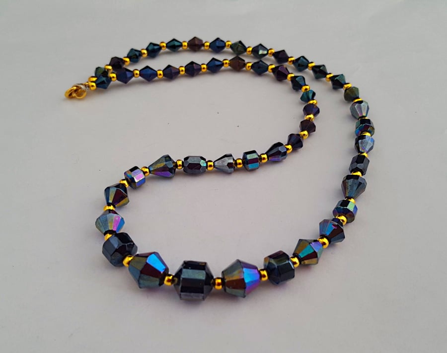 Purple and gold glass bead necklace - 1002301