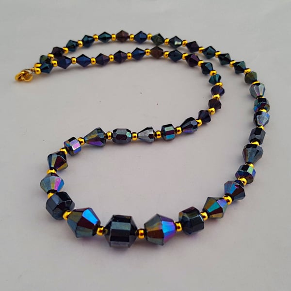 Purple and gold glass bead necklace - 1002301