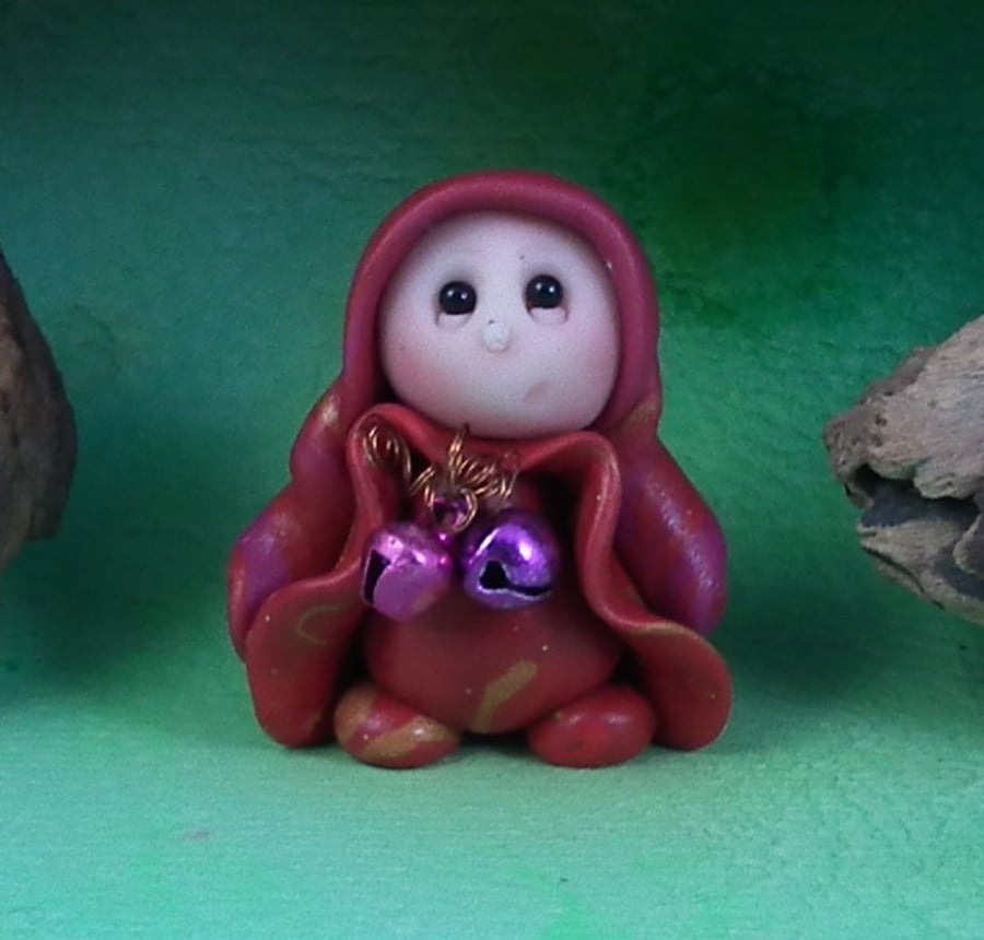 Sale Tiny Bellringer Gnome 'Priss' with bells OOAK Sculpt Ann Galvin