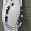 Trans Flag Mermaid Glass, Gunmetal Glass, Faceted Glass Crystal Elastic Bracelet