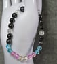 Trans Flag Mermaid Glass, Gunmetal Glass, Faceted Glass Crystal Elastic Bracelet