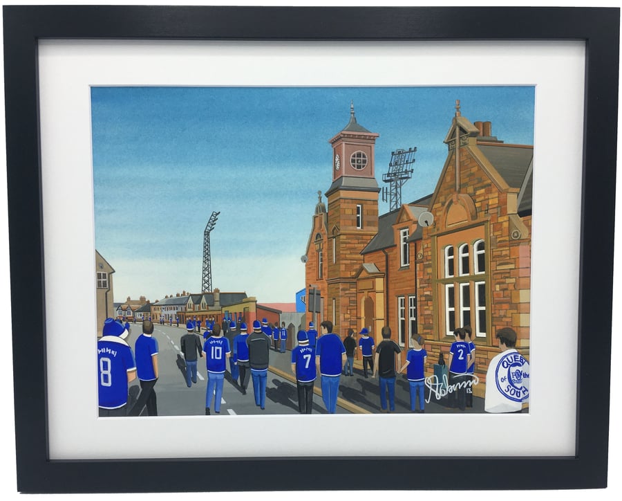 Queen of the South F.C, Palmerston Park, High Quality Framed Football Art Print.