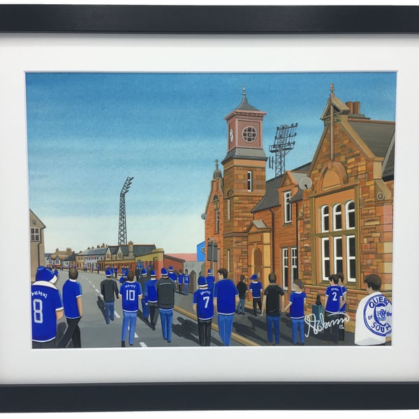Queen of the South F.C, Palmerston Park, High Quality Framed Football Art Print.