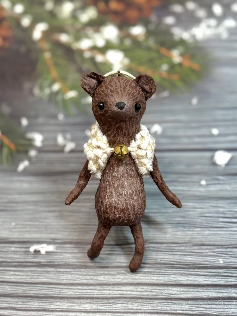 Spun Cotton Brown Bear in Knit & Bell