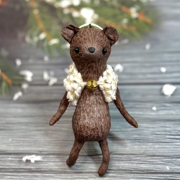 Spun Cotton Brown Bear in Knit & Bell
