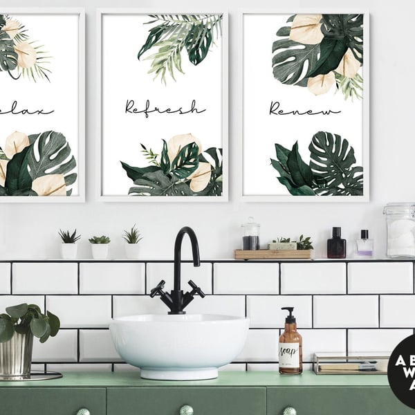 Home Decor Bathroom art prints set of 3, Botanical, Tropical Spa Bathroom Decor,