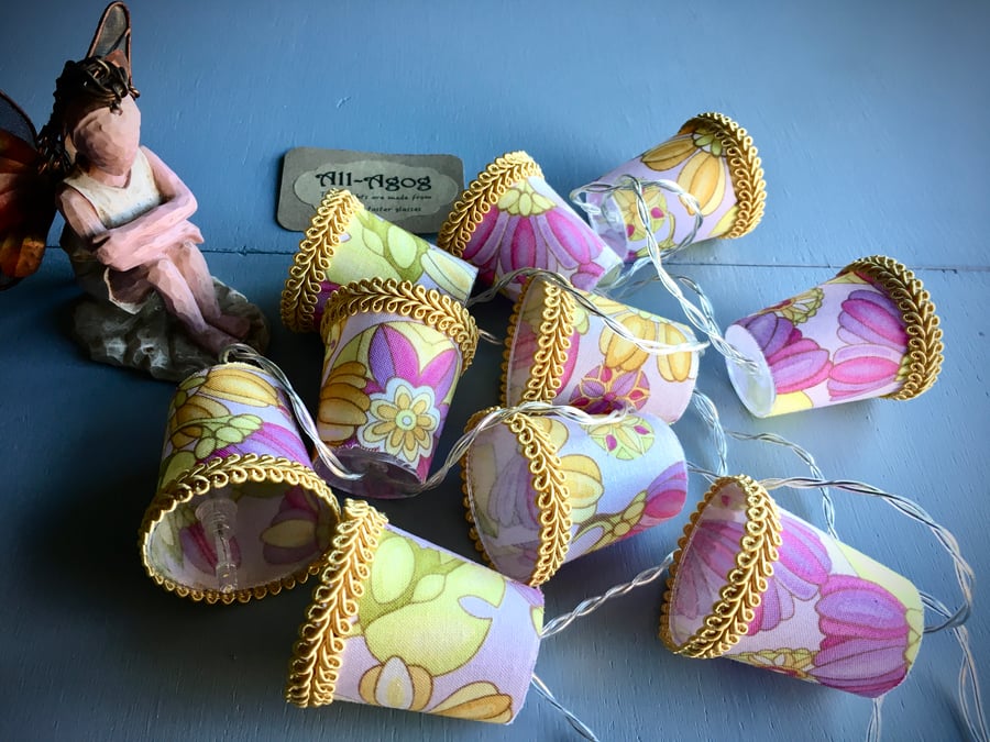 Mini Lampshade Fairy Lights - Pink and Yellow retro floral