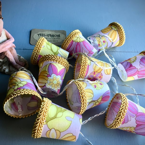 Mini Lampshade Fairy Lights - Pink and Yellow retro floral