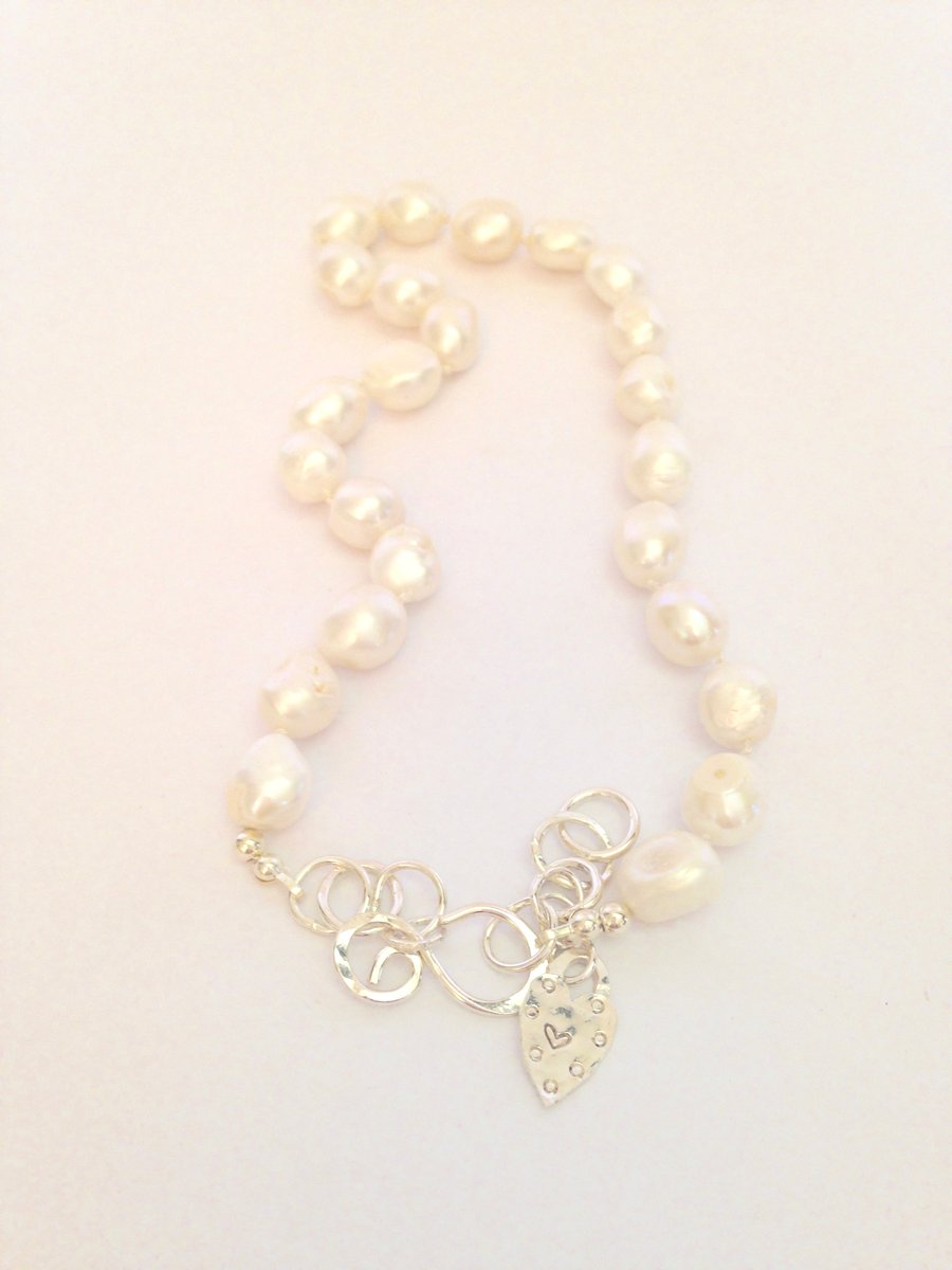 Large Pearl Necklace - Silver and Pearl Necklace