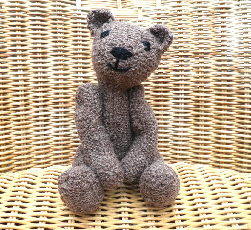 Handmade 8" Brown Teddy Bear knitted in 100% Wool