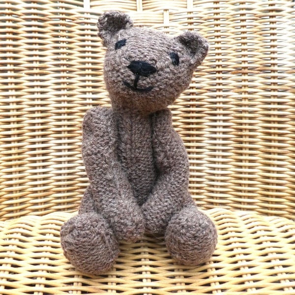 Handmade 8" Brown Teddy Bear knitted in 100% Wool