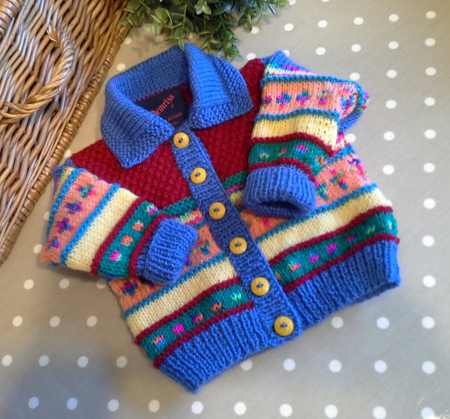 Traditional Baby Fairisle Cardigan Hand Knitted 9-18 months size