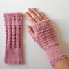 Fingerless Gloves Mittens Wrist Warmers in Dusky Pink Aran Wool