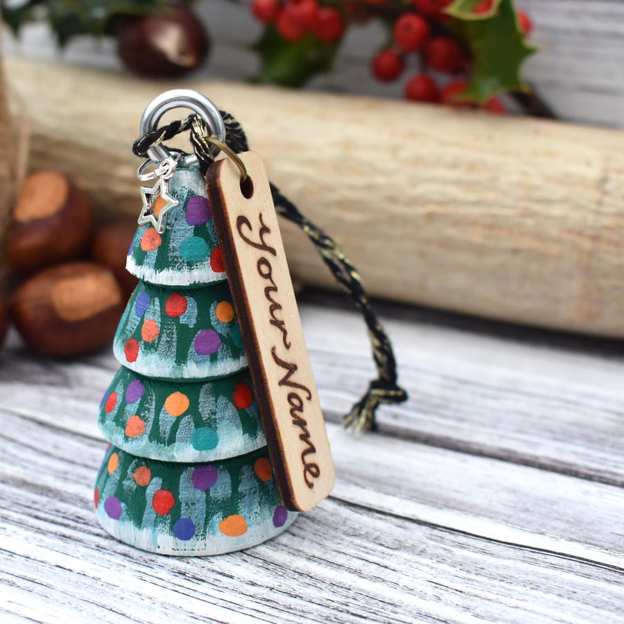 Colourful Christmas tree decoration, personalise using pyrography