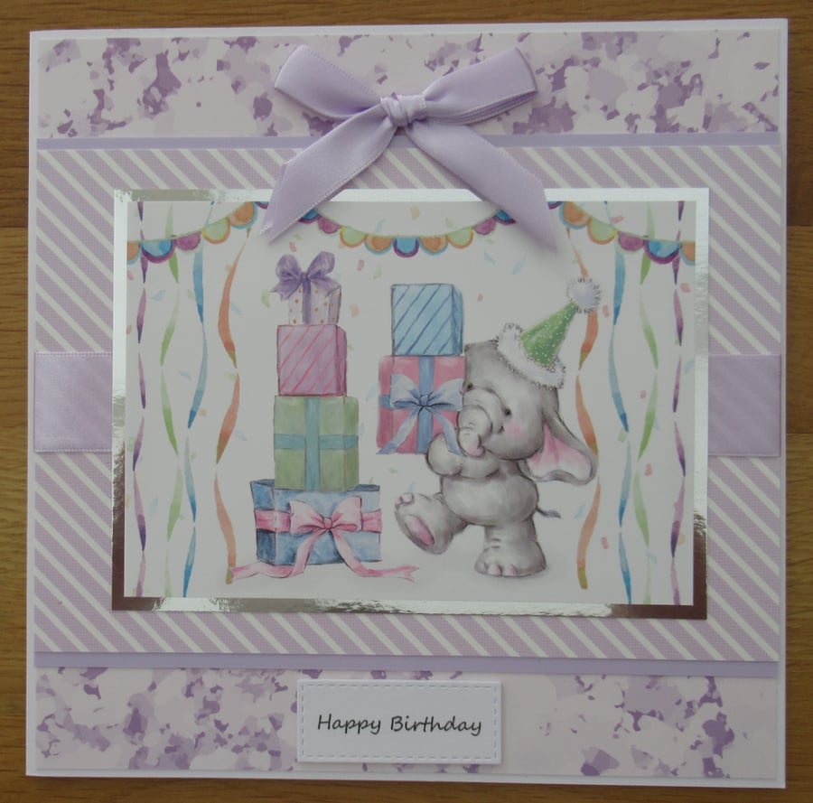 Elephant Party - 8x8" Birthday Card