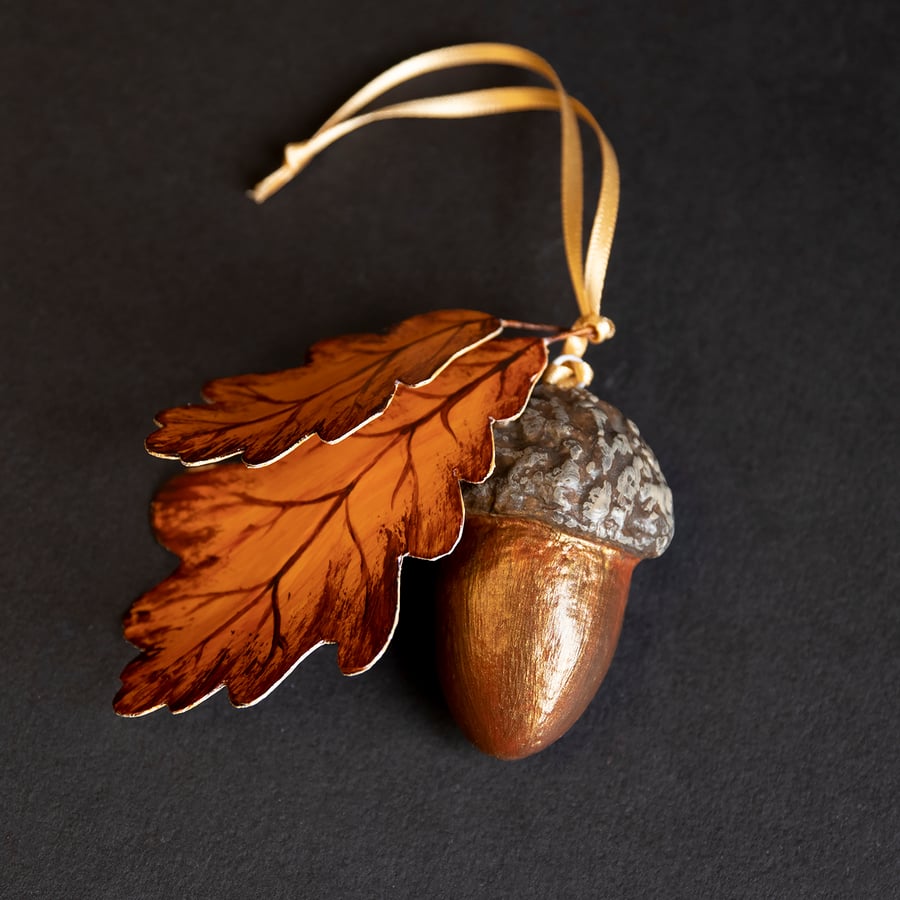 Hand painted unique autumnal acorn hanging decoration