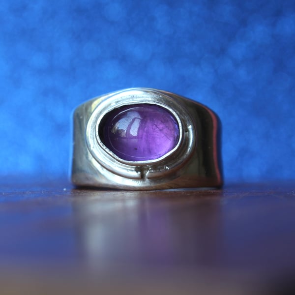 Silver Gemstone Ring - Modern Classic Style - Amethyst On Silver