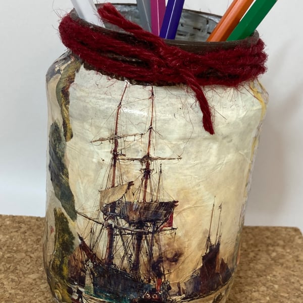 Dutch Nautical Art Print, Historical Harbour and Surprised Ginger Cat Jar