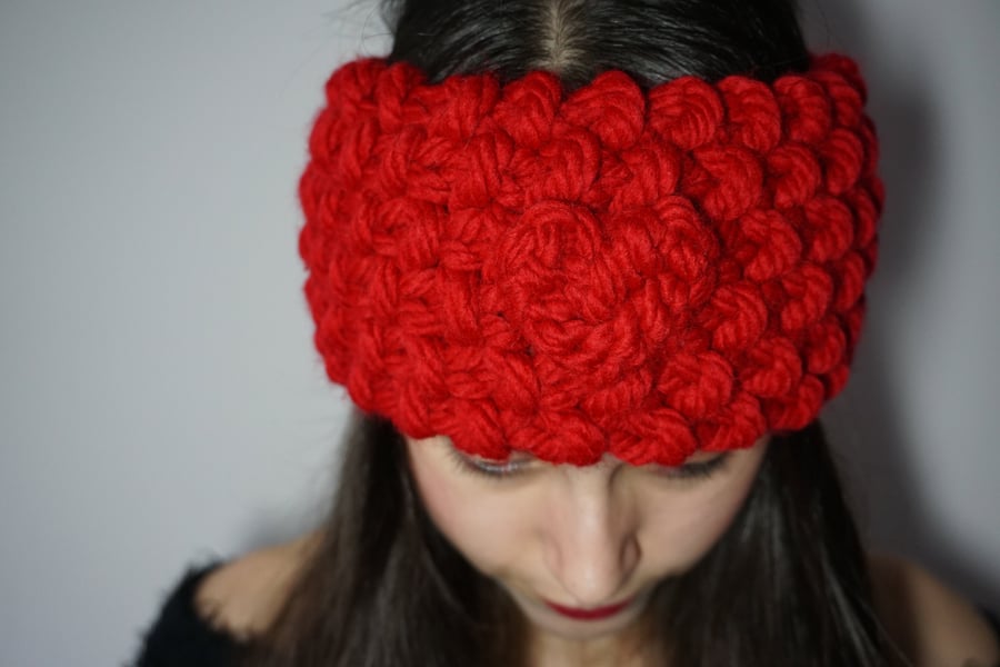 Valentine's Gift For Her, Women's Extra Soft Chunky Hand-Knitted Red Heart Ear W