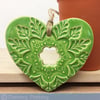 Ceramic heart hanging decoration Pottery Heart Folk art love heart GREEN