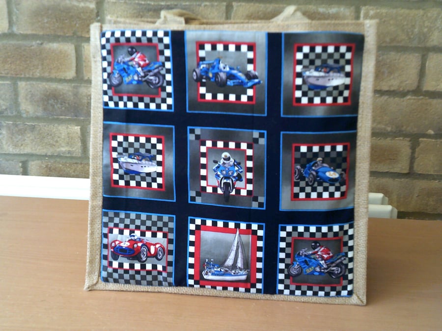 Medium Jute Bag with Speed Boats & Motorbikes