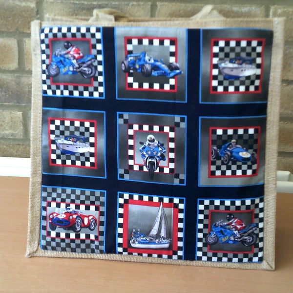 Medium Jute Bag with Speed Boats & Motorbikes