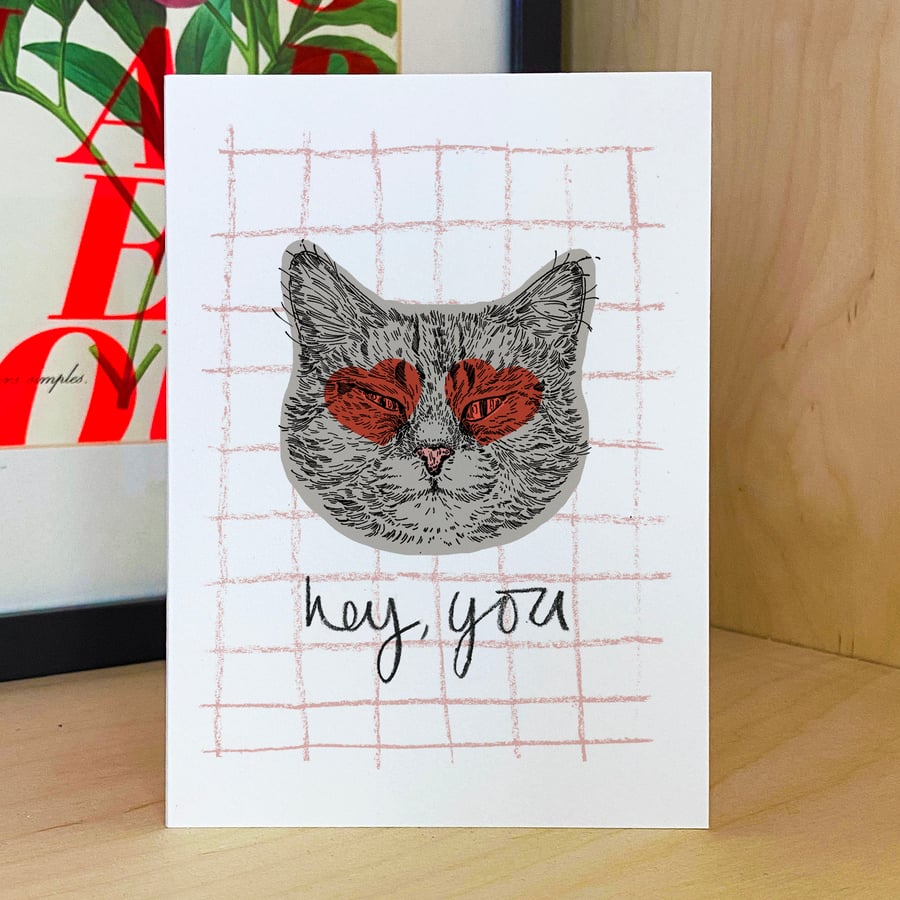 Hey You, Heart Eyes Cat Valentine's Day Card