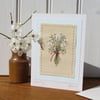 Little Posy hand-stitched freestyle embroidery on card, delicate, a card to keep