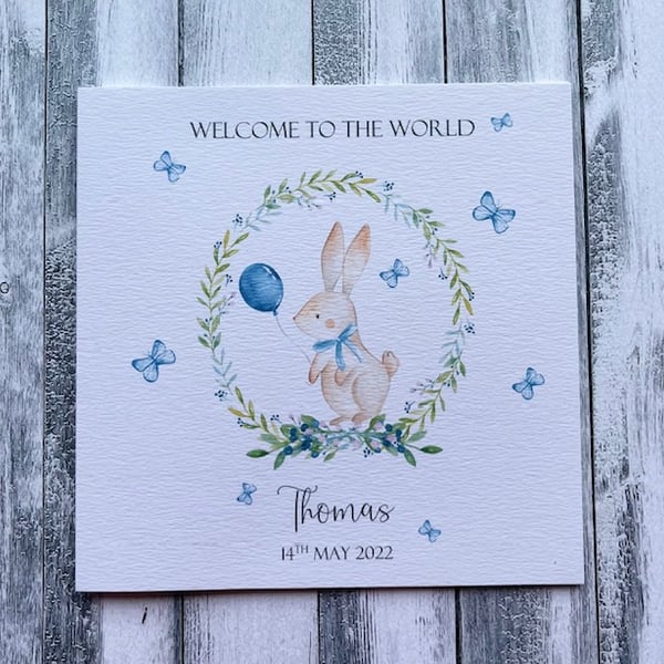 Personalised Baby Rabbit New Baby Boy Card, Wel... - Folksy