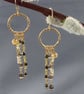 Dainty Hoop Dangle Earrings With Pyrite & Smokey Quartz  - Image 1