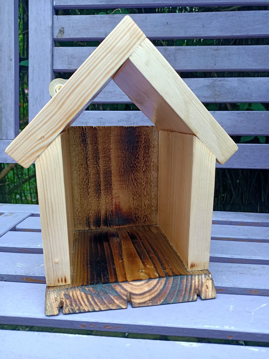 Wooden bird feeder handmade pyrography Ivy Cottage