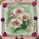 Pink Orchid Flower - Hand Crafted Decoupage Greeting Card - Blank 2997
