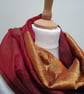 Sari silk double sided infinity scarf. Shades of burnt orange, dark red, green w - Image 2
