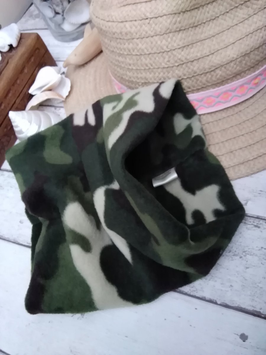 Medium Dog Snood neck warmer camouflage fleece fabric