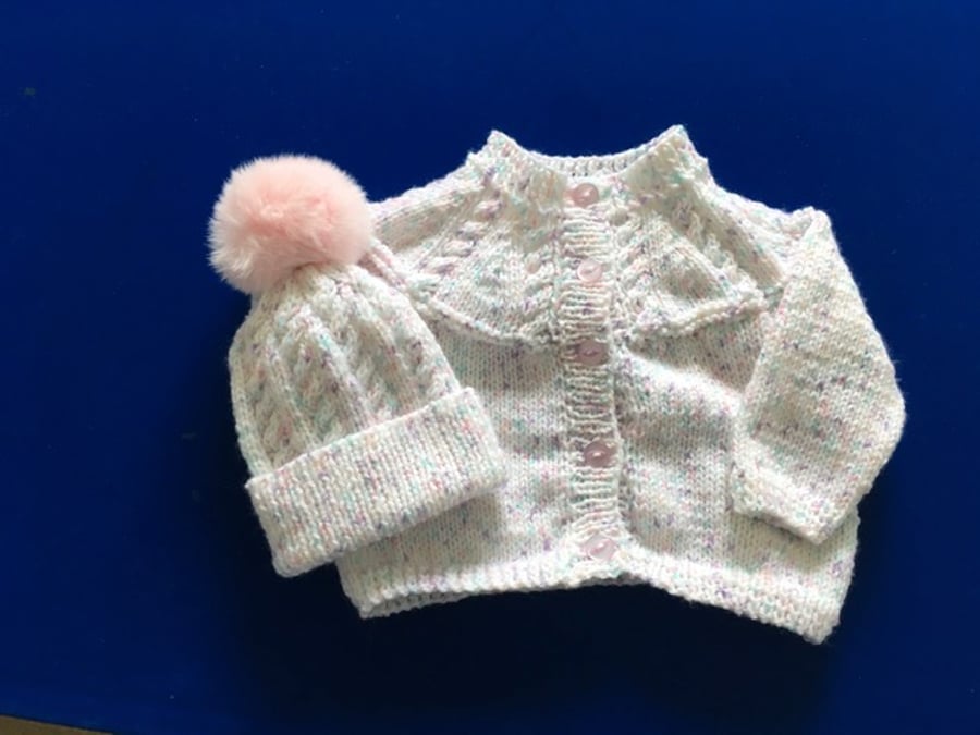 Dolly Mixture cardigan and matching hat - 3 - 6 mths