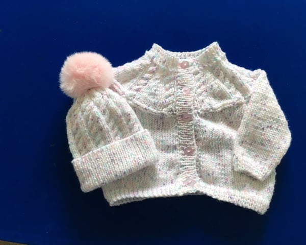 Dolly Mixture cardigan and matching hat - 3 - 6 mths