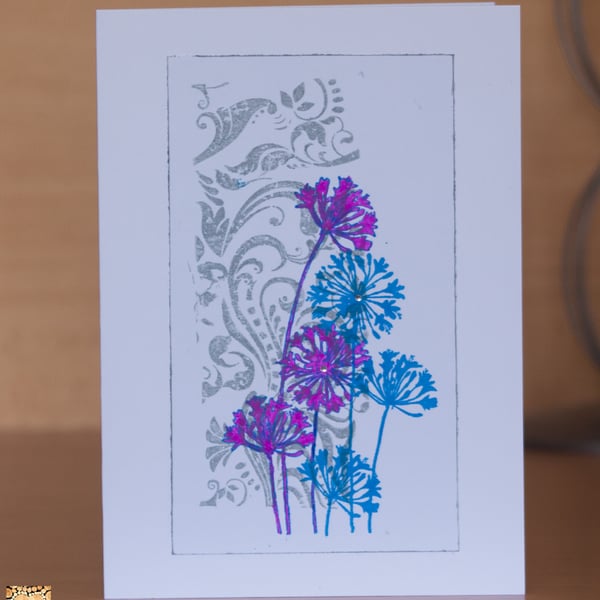 Agapanthus hand-stamped blank greeting card