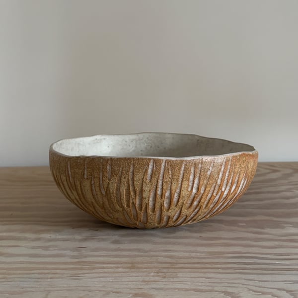 Handmade ceramic carved bowl