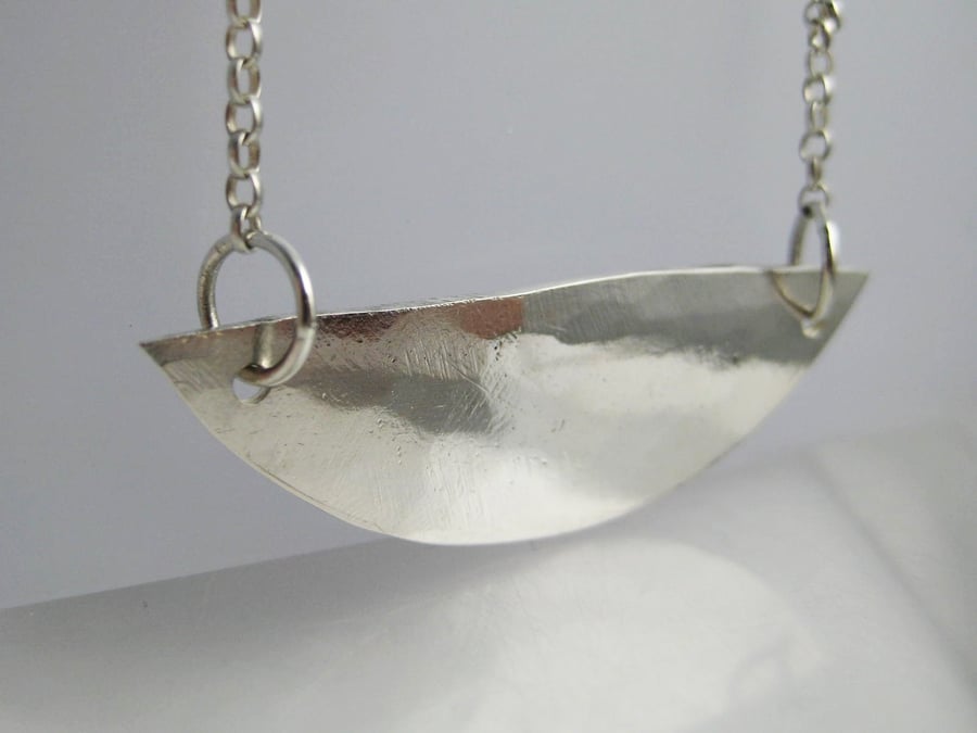 Sterling Silver Hammered Half Circle Necklace - Handmade By CMcB Jewellery