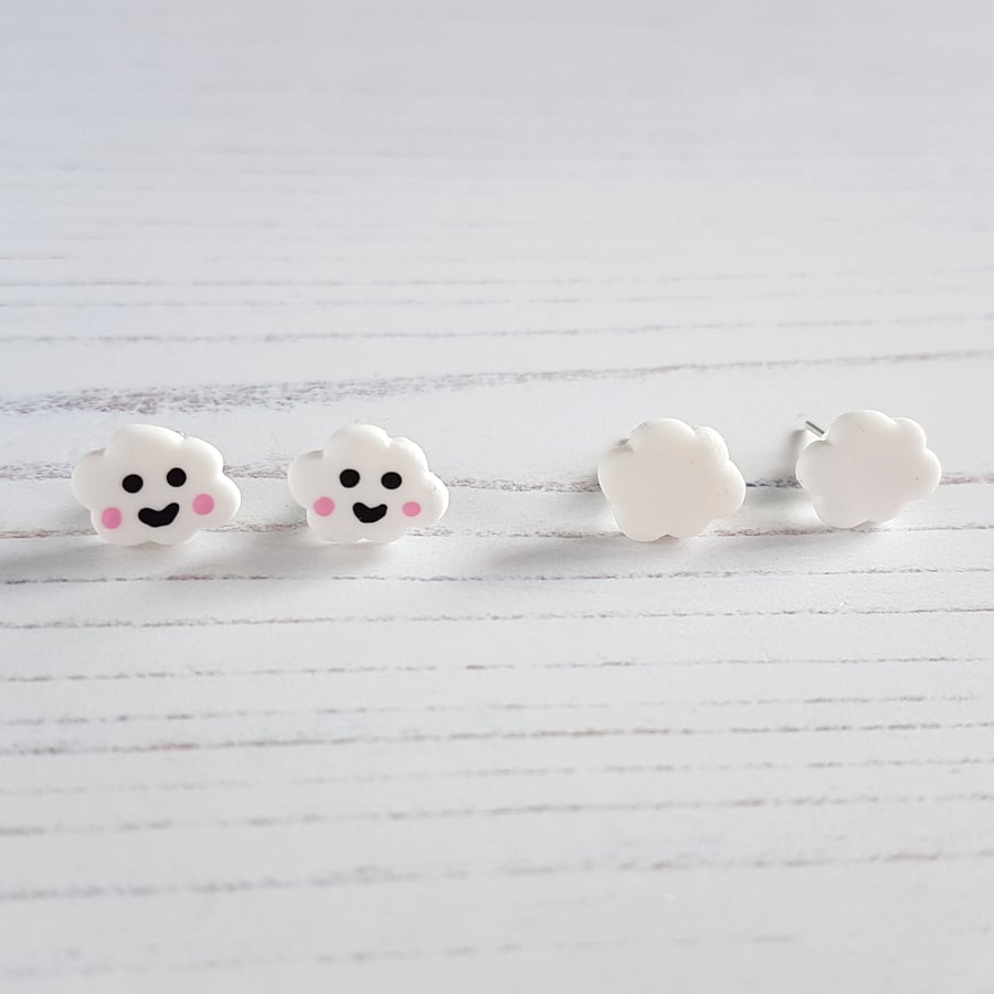 Micro Cloud stud earrings, with or without faces ONE PAIR SUPPLIED