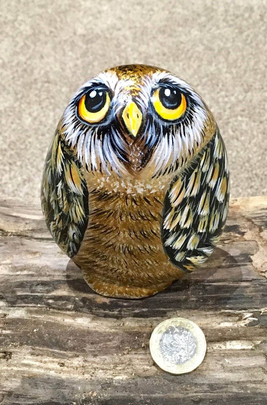 Owl painted pebble rock art garden bird stone 
