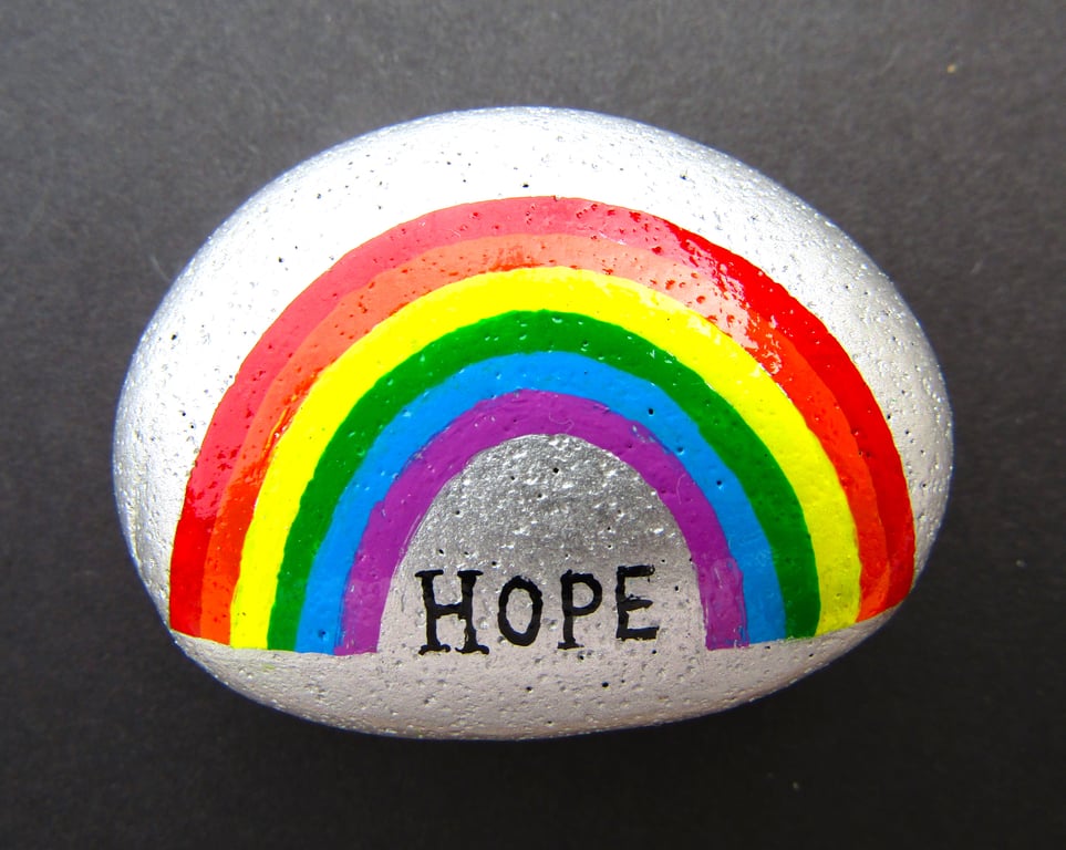 Hope Gift, Painted Pebble, Rainbow Stone Art, Hand Painted Rock, Small Gifts