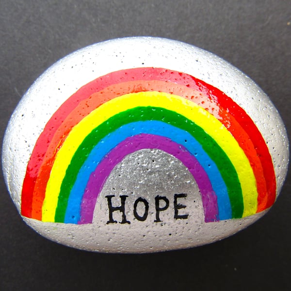 Hope Gift, Painted Pebble, Rainbow Stone Art, Hand Painted Rock, Small Gifts