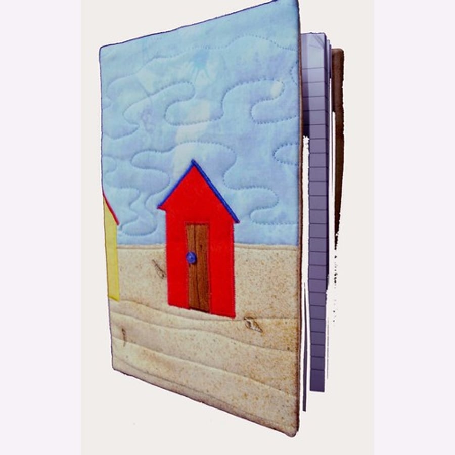 Appliqued beach scene note book cover