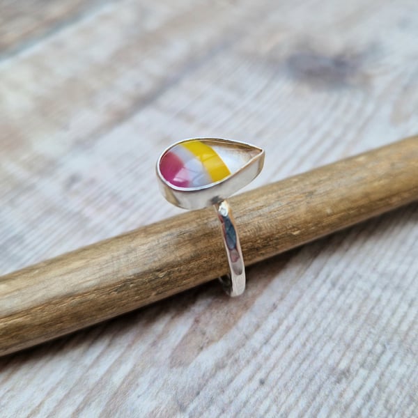 Sterling Silver and Pink Surfite Teardrop Ring - UK Size O .5