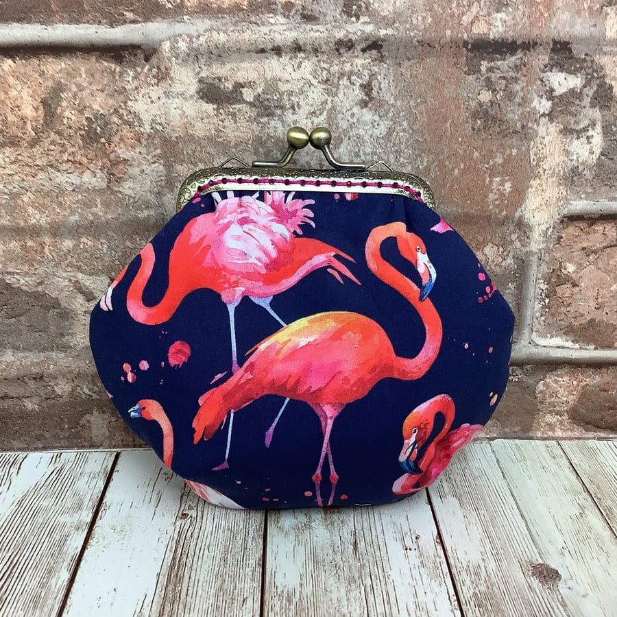 Flamingos frame coin purse, with kiss clasp