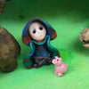 Tiny Gnome Pig-keeper with Piglet Pig OOAK Sculpt by Ann Galvin Gnome Village
