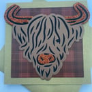 Tartan and sparkle highland cow Merry Christmas card
