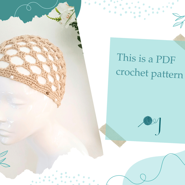 PDF Crochet Pattern for Square Mesh Skull Cap with Wooden Beads